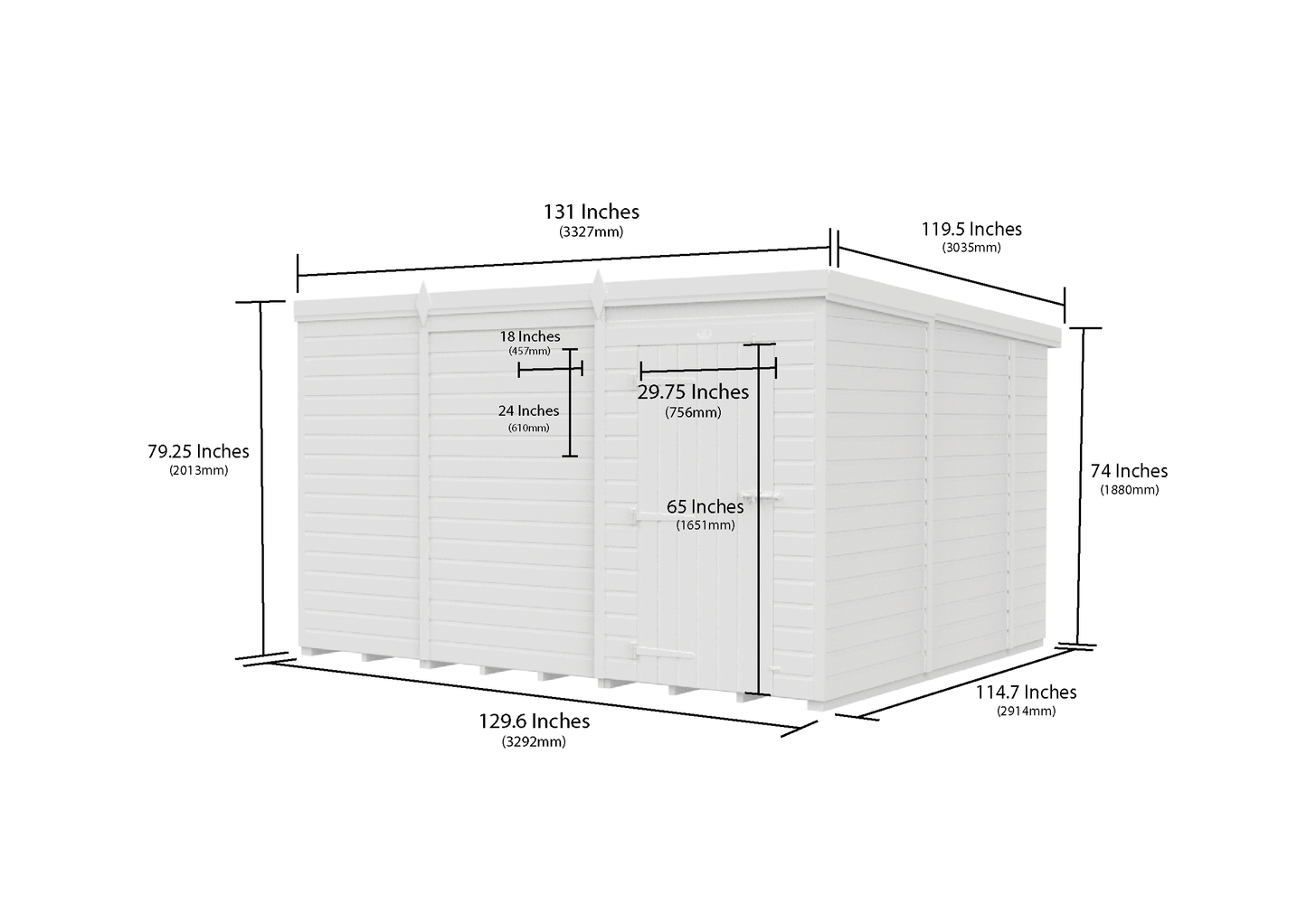 11 x 10 Pent Shed (Single Door, No Windows) - view 6