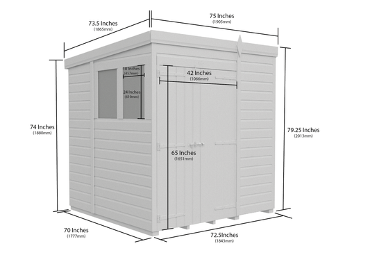 6 x 6 Pent Shed (Double Door, With Windows) - view 2