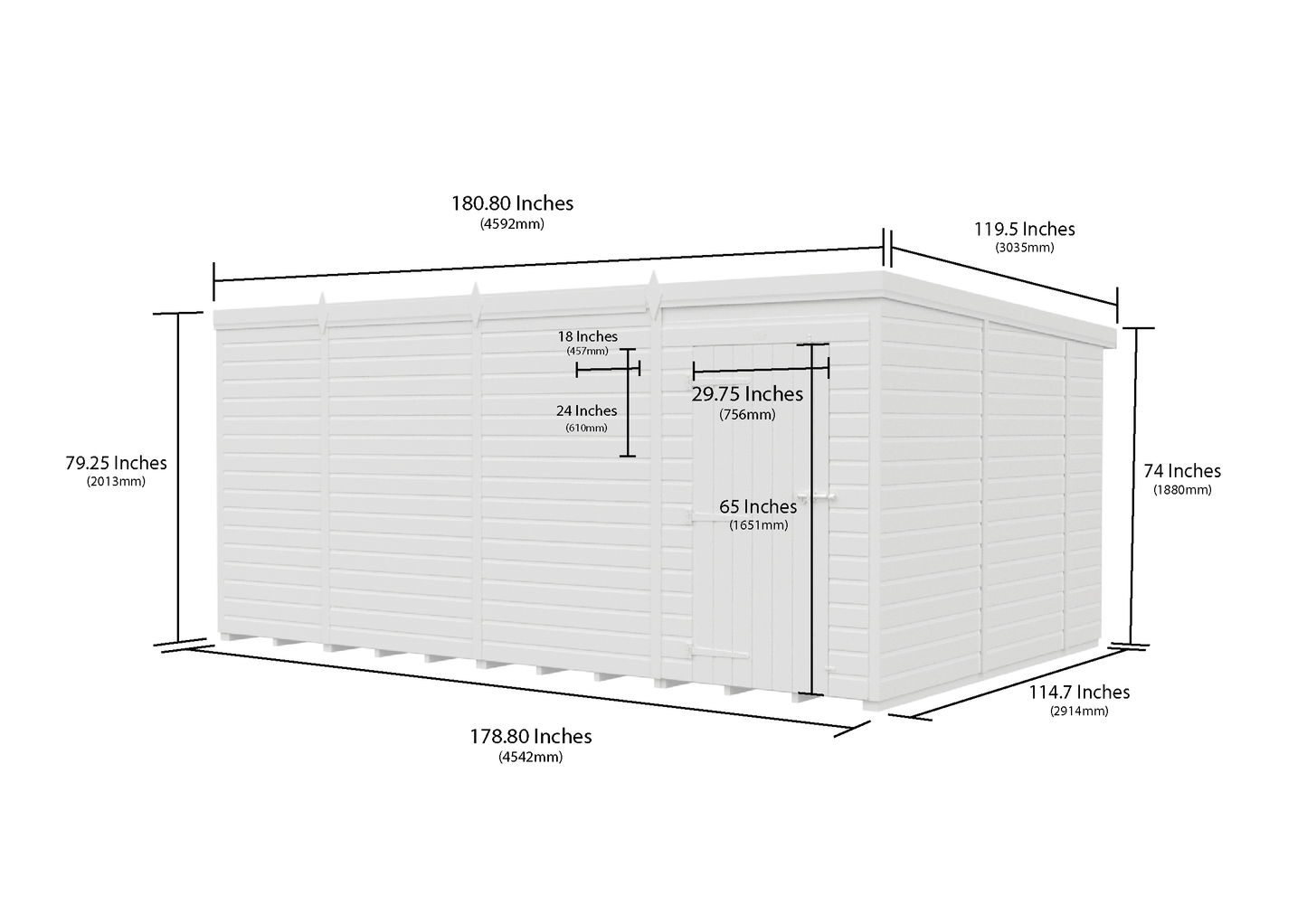 15 x 10 Pent Shed (Single Door, No Windows) - view 6