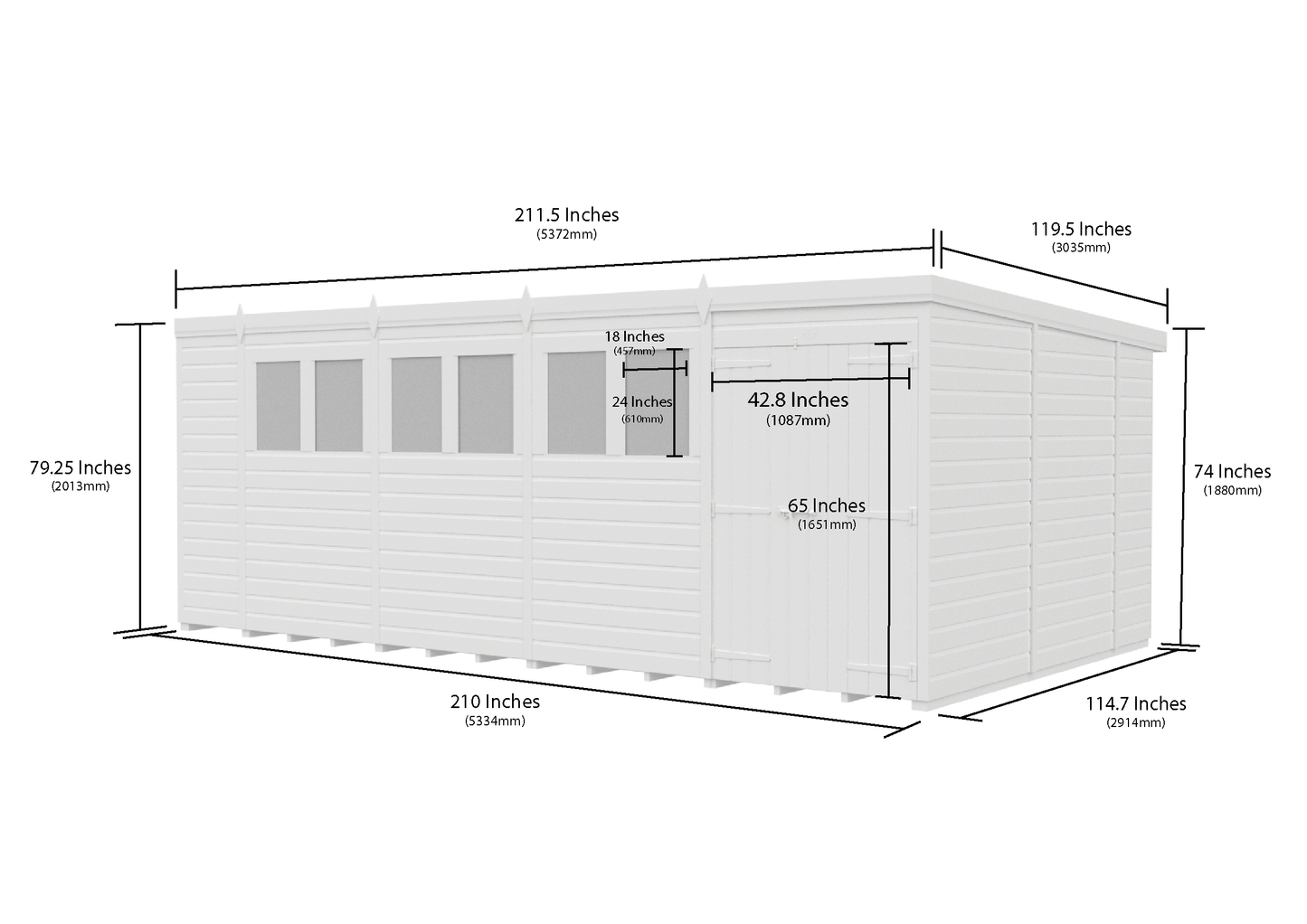 18 x 10 Pent Shed (Double Door, No Windows) - view 6