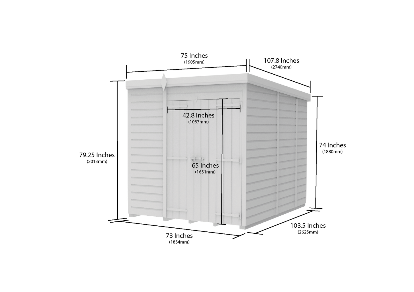 6 x 9 Pent Shed (Double Door, No Windows) - view 6
