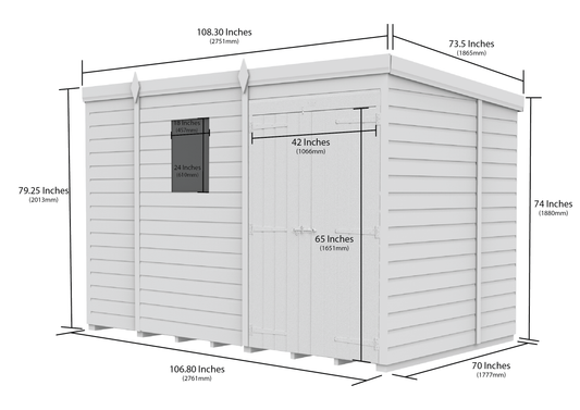 9 x 6 Pent Shed (Double Door, With Windows) - view 2
