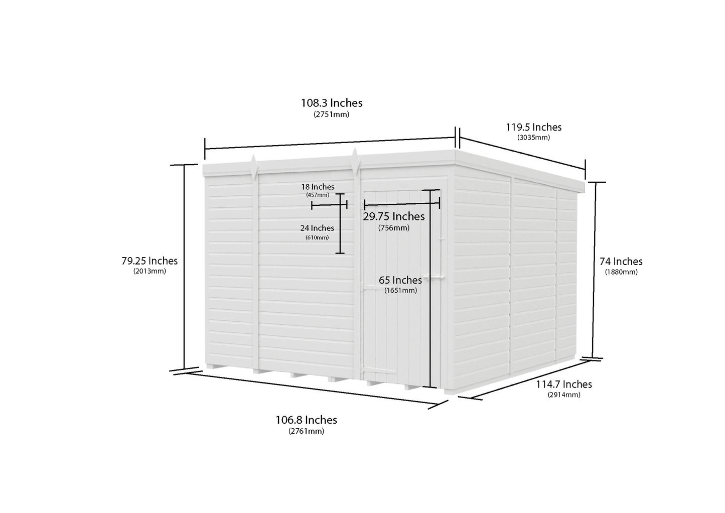 9 x 10 Pent Shed (Single Door, No Windows) - view 6