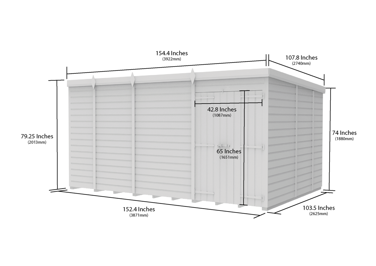 13 x 9 Pent Shed (Double Door, No Windows) - view 6