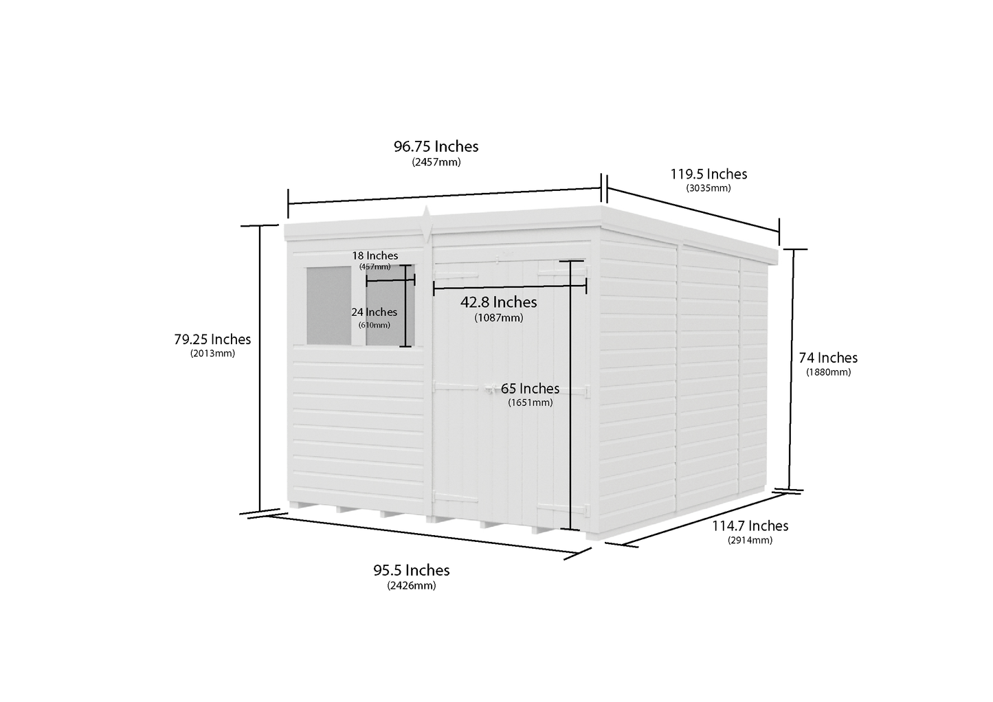 8 x 10 Pent Shed (Double Door, No Windows) - view 6