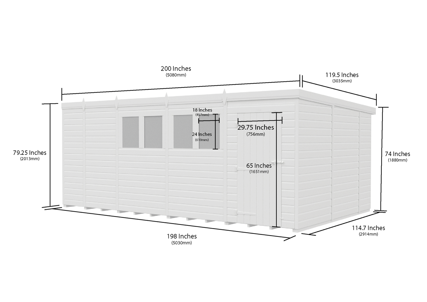 17 x 10 Pent Shed (Double Door, With Windows) - view 6