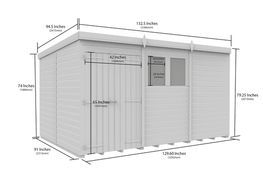 11 x 8 Pent Shed (Double Door, With Windows) - view 2