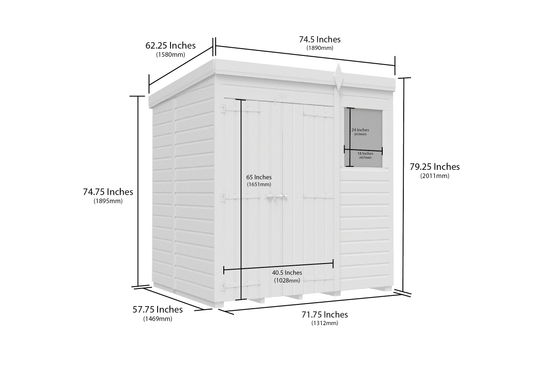 6 x 5 Pent Shed (Double Door, With Windows) - view 2