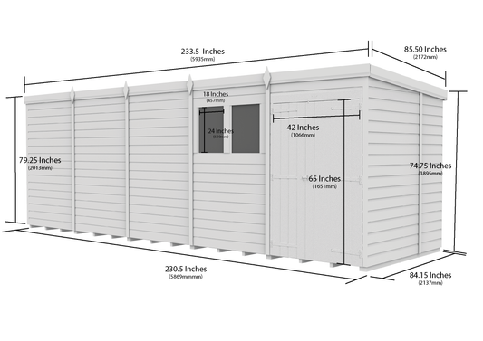 20 x 7 Pent Shed (Double Door, With Windows) - view 2