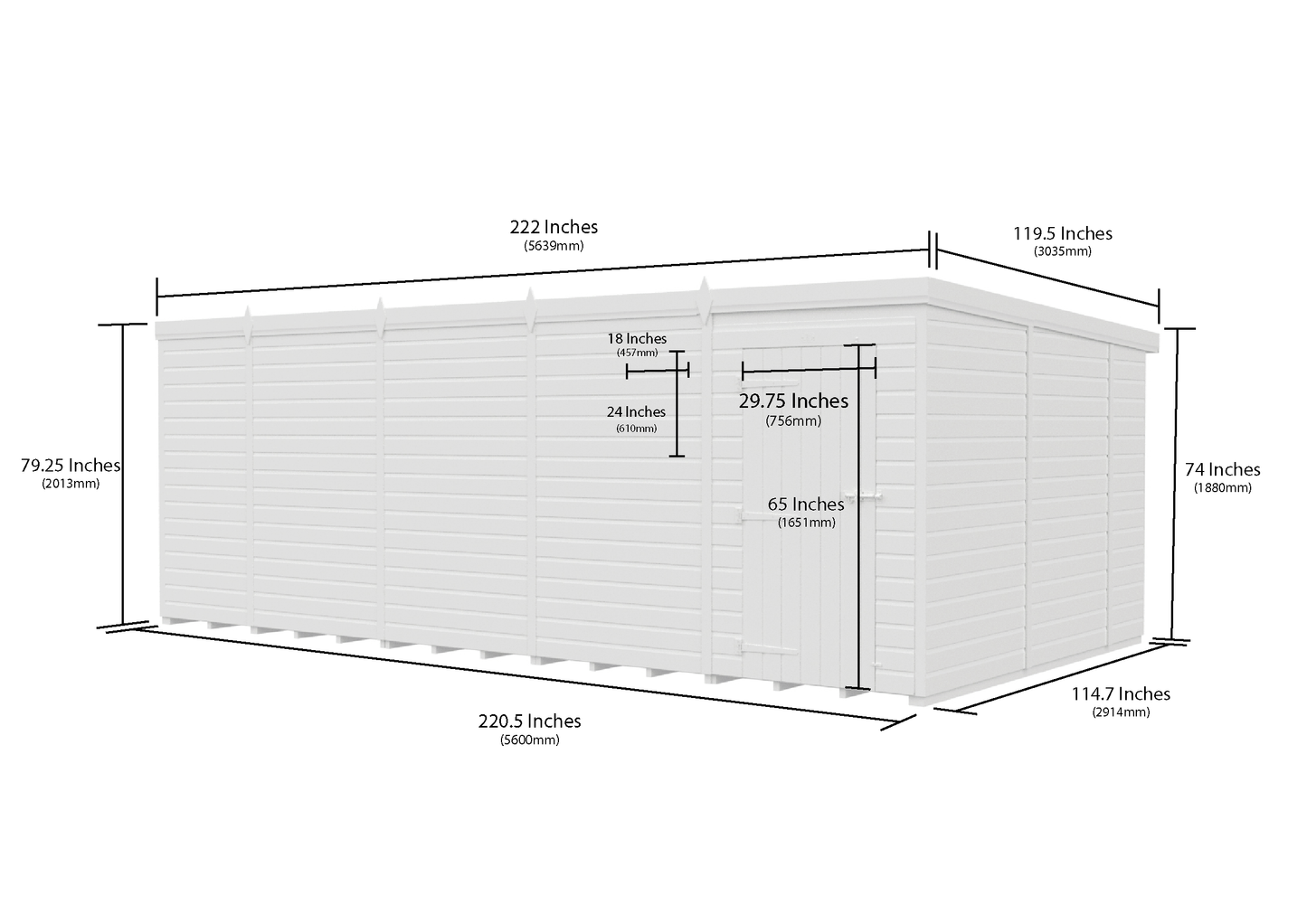 19 x 10 Pent Shed (Single Door, No Windows) - view 6