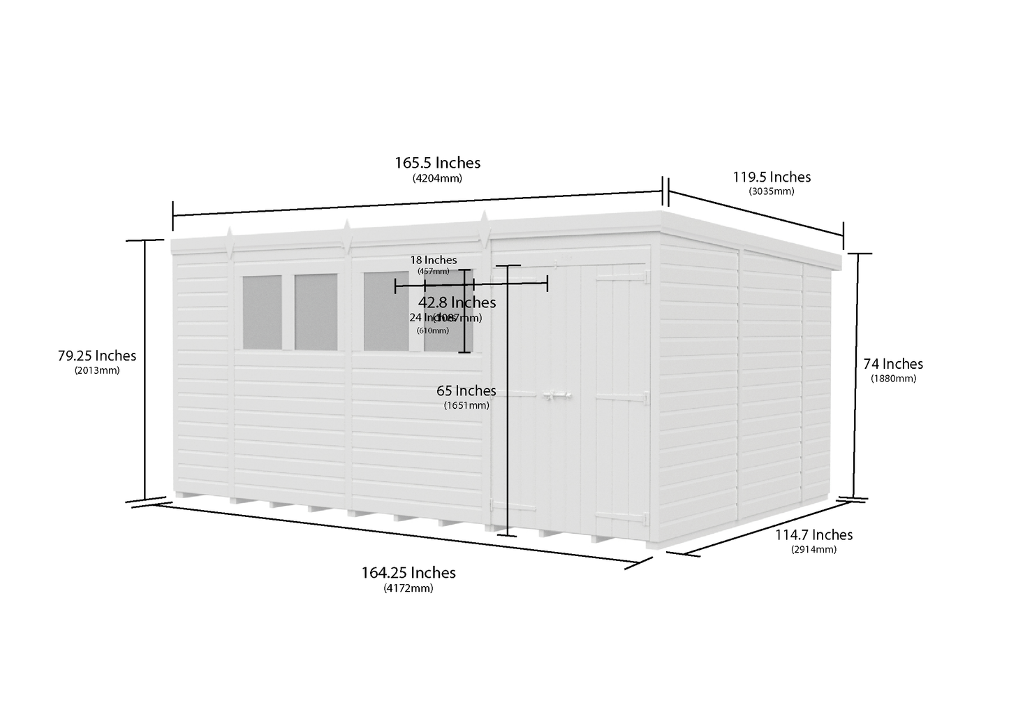 14 x 10 Pent Shed (Double Door, No Windows) - view 6