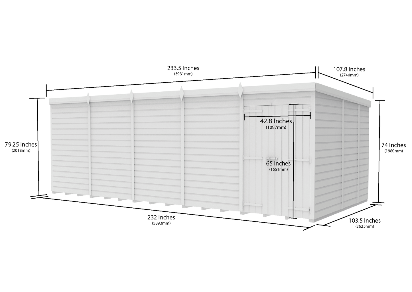 20 x 9 Pent Shed (Double Door, No Windows) - view 6