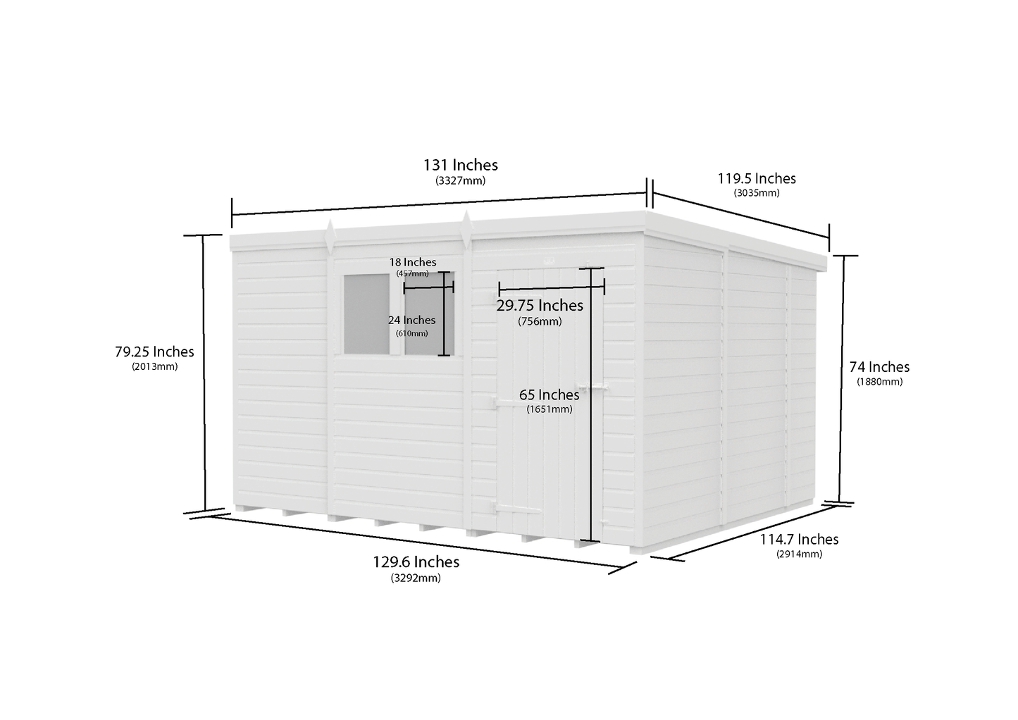11 x 10 Pent Shed (Double Door, With Windows) - view 6