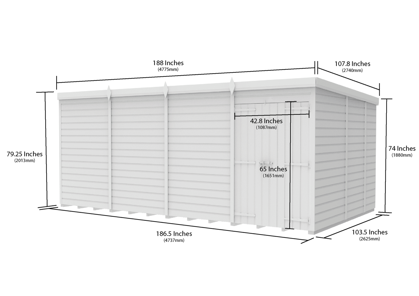 16 x 9 Pent Shed (Double Door, No Windows) - view 6