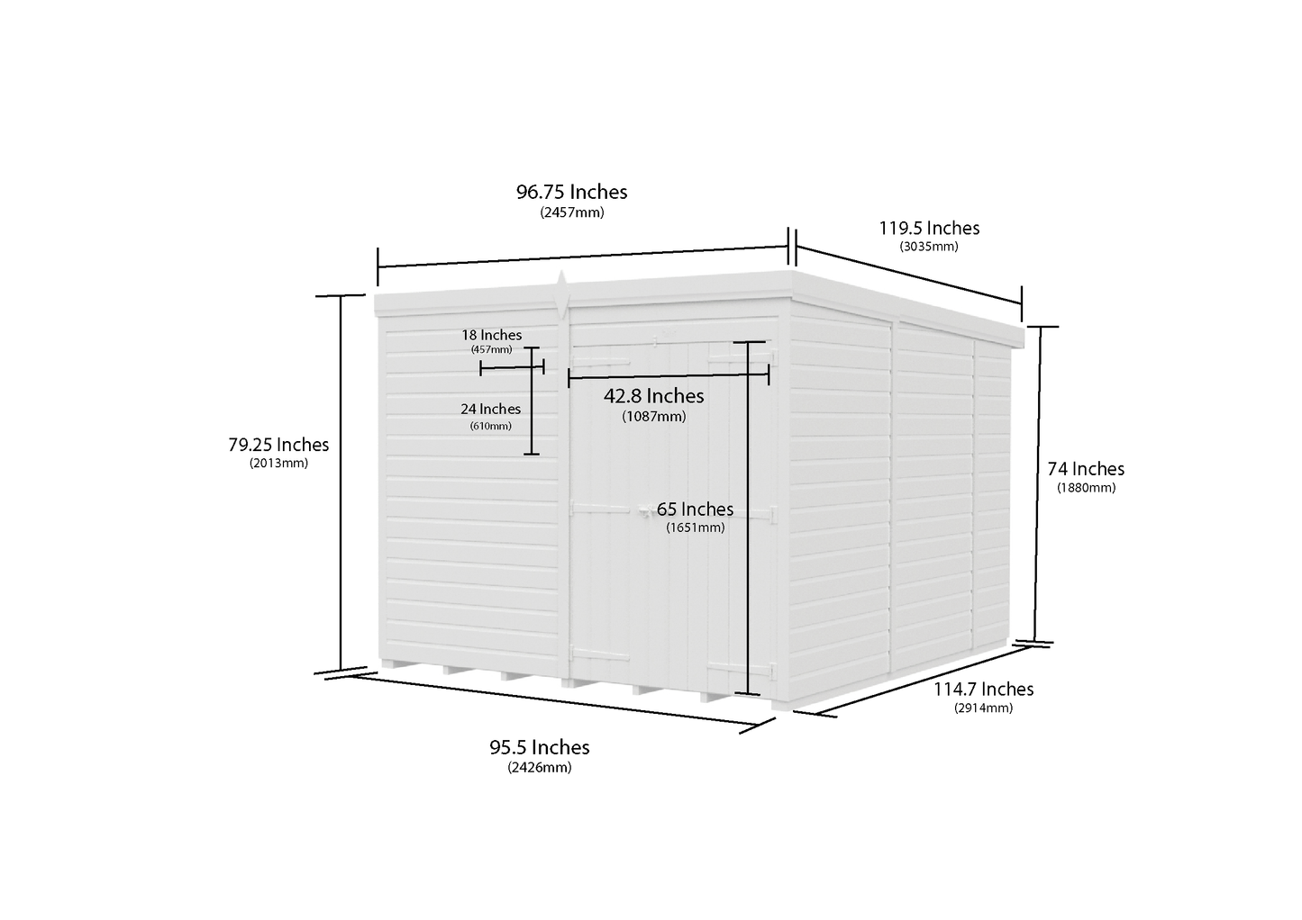 7 x 10 Pent Shed (Double Door, No Windows) - view 6