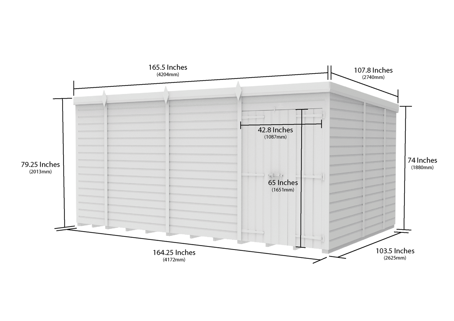 14 x 9 Pent Shed (Double Door, No Windows) - view 6