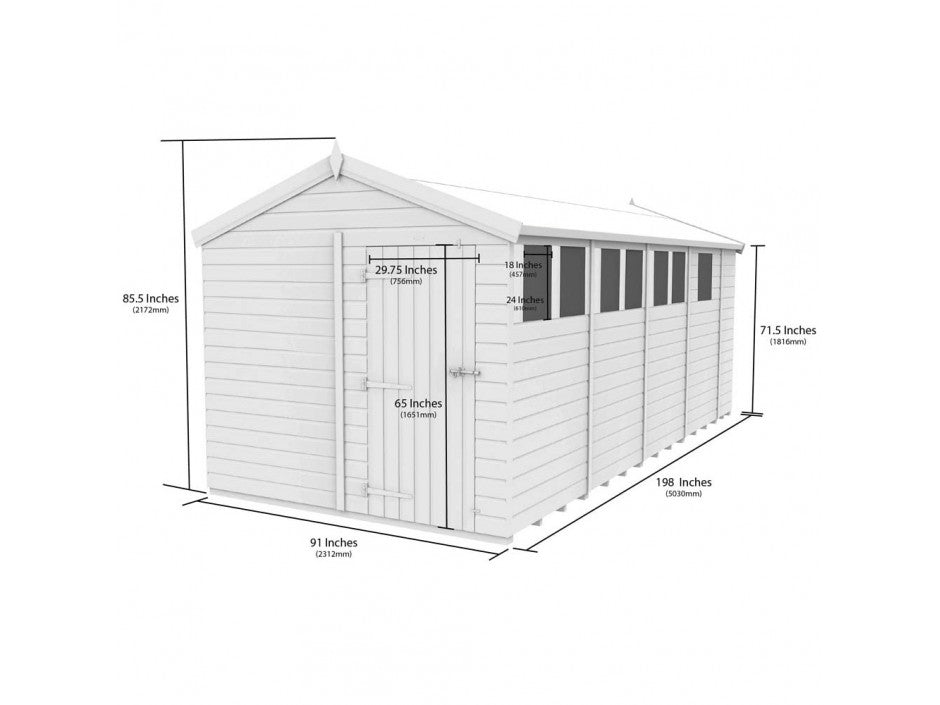 8 x 17 Apex Shed (Double Door, With Windows) - view 6