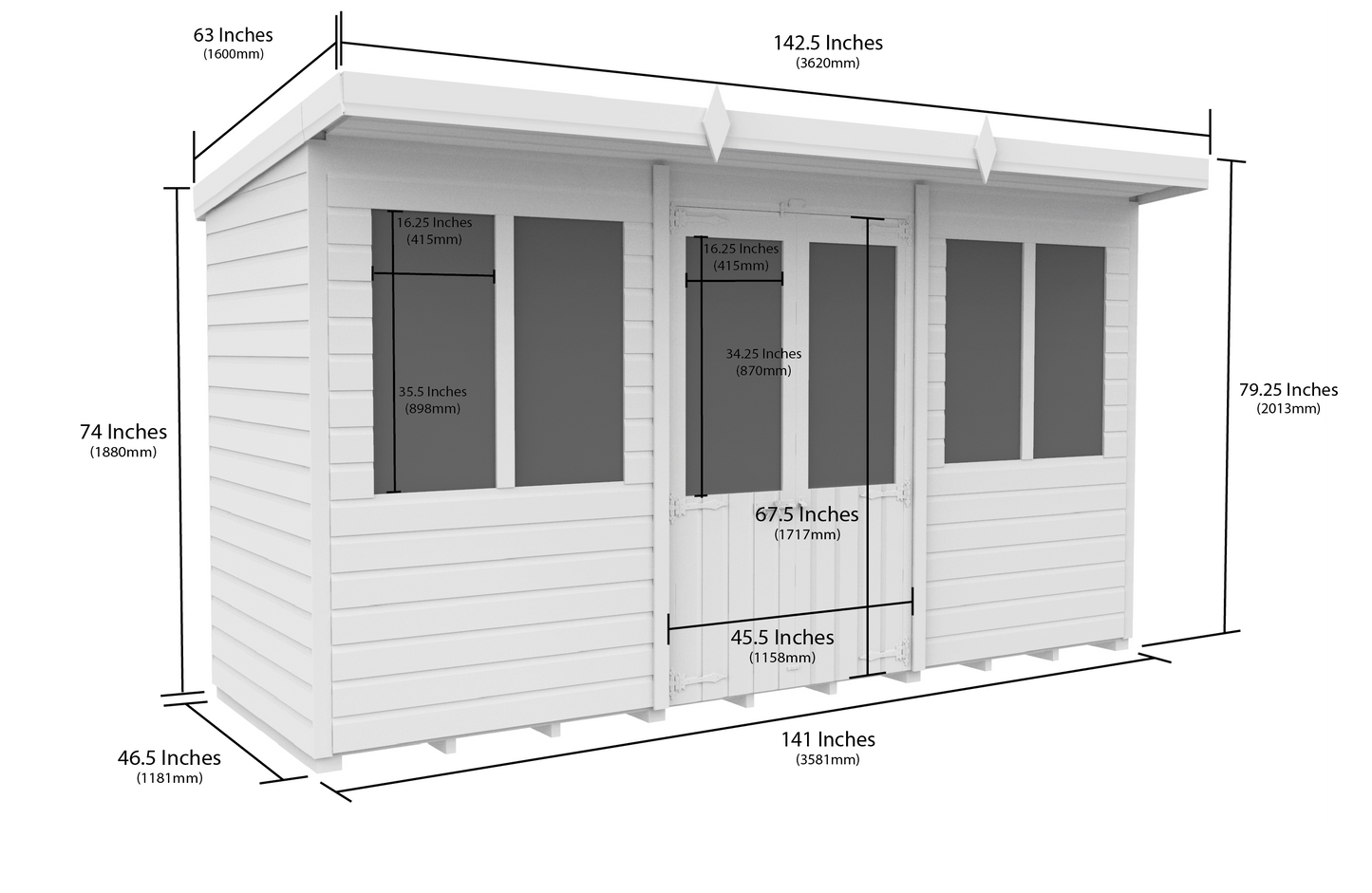 12 x 4 Pent Summer House - view 5