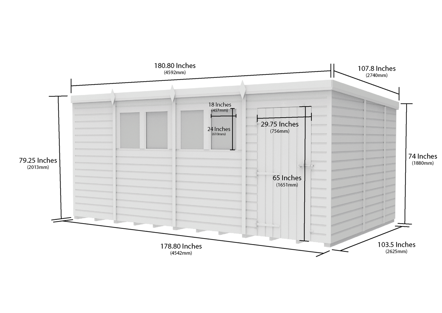 15 x 9 Pent Shed (Single Door, With Windows) - view 6
