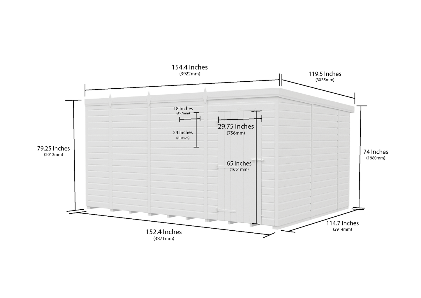 13 x 10 Pent Shed (Single Door, No Windows) - view 6