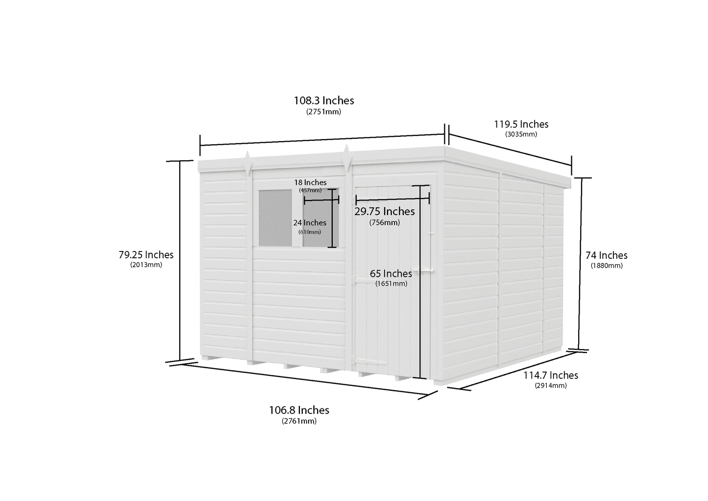 9 x 10 Pent Shed (Double Door, With Windows) - view 6