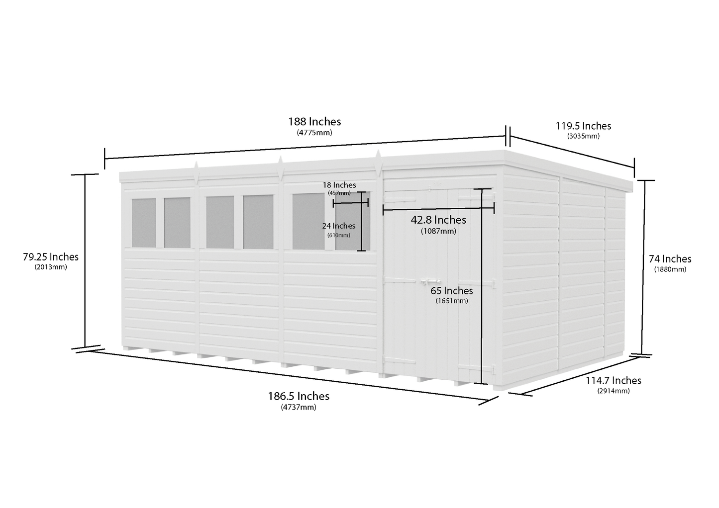 16 x 10 Pent Shed (Double Door, No Windows) - view 6