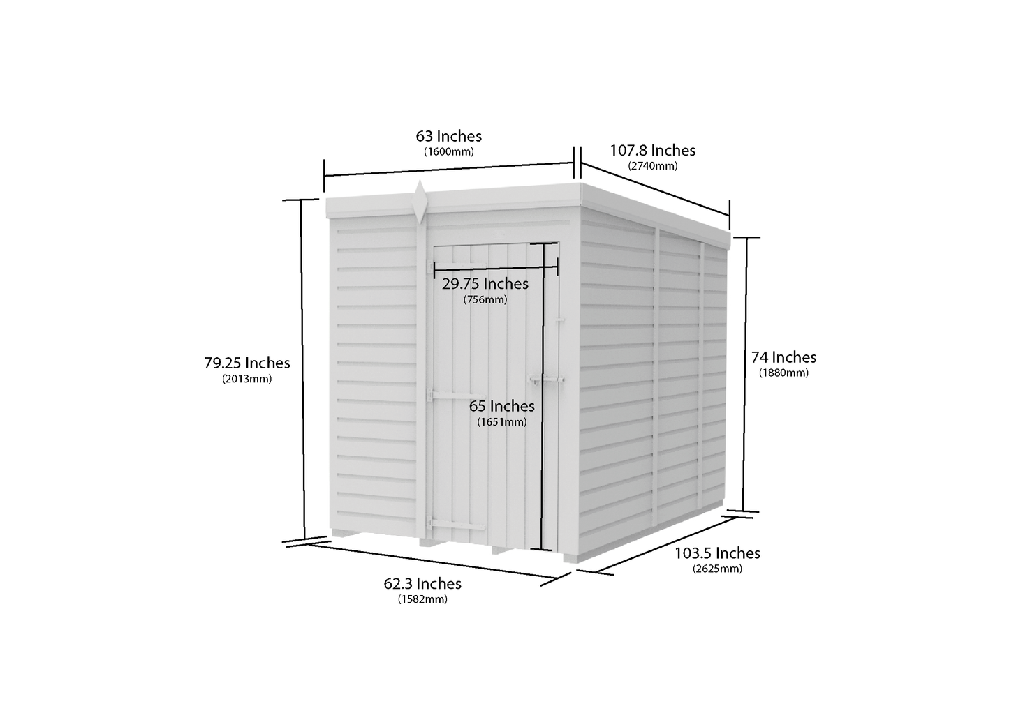 5 x 9 Pent Shed (Single Door, No Windows) - view 6