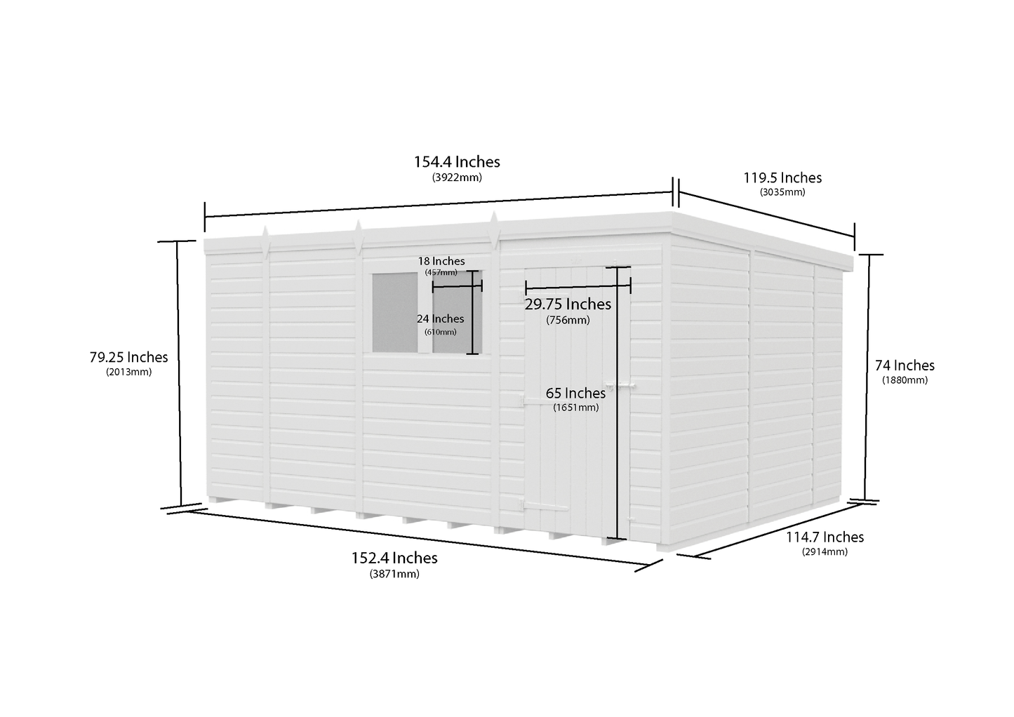 13 x 10 Pent Shed (Double Door, With Windows) - view 6