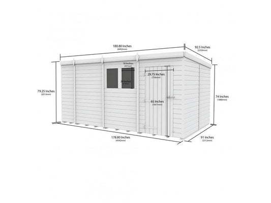 15 x 8 Pent Shed (Single Door, No Windows) - view 2