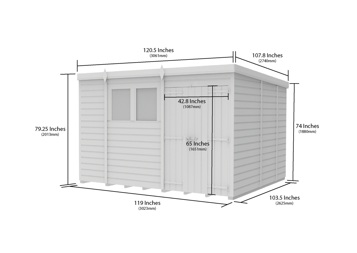 10 x 9 Pent Shed (Double Door, With Windows) - view 6