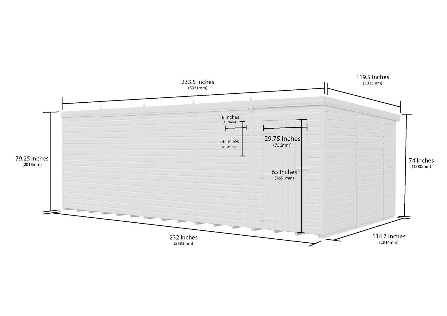 20 x 10 Pent Shed (Single Door, No Windows) - view 6