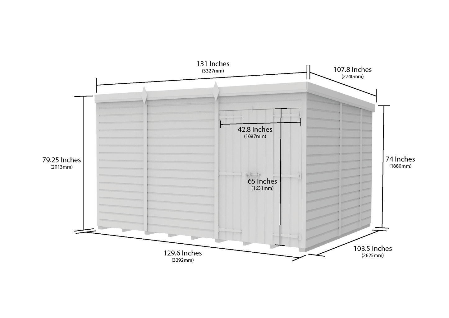 11 x 9 Pent Shed (Double Door, No Windows) - view 6