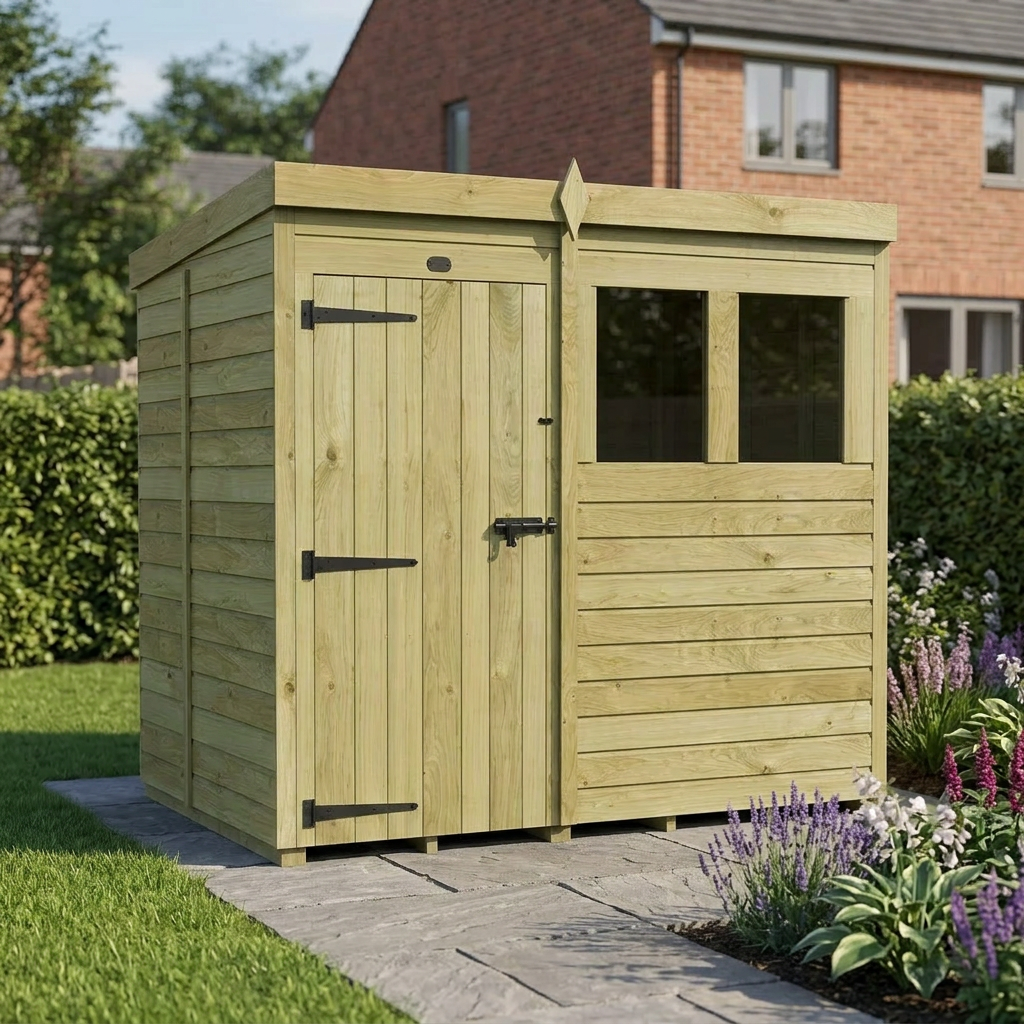 7 x 5 Pent Shed (Single Door, With Windows) - view 6
