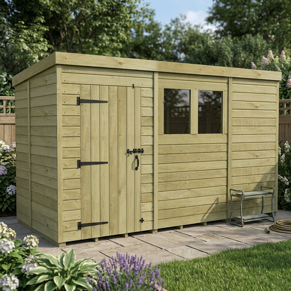 11 x 5 Pent Shed (Single Door, With Windows) - view 6