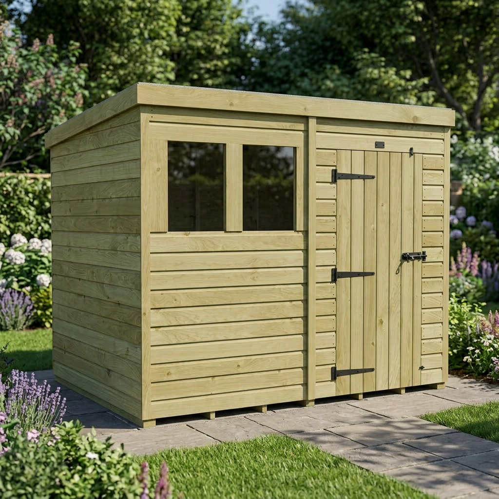 8 x 7 Pent Shed (Single Door, With Windows) - view 6