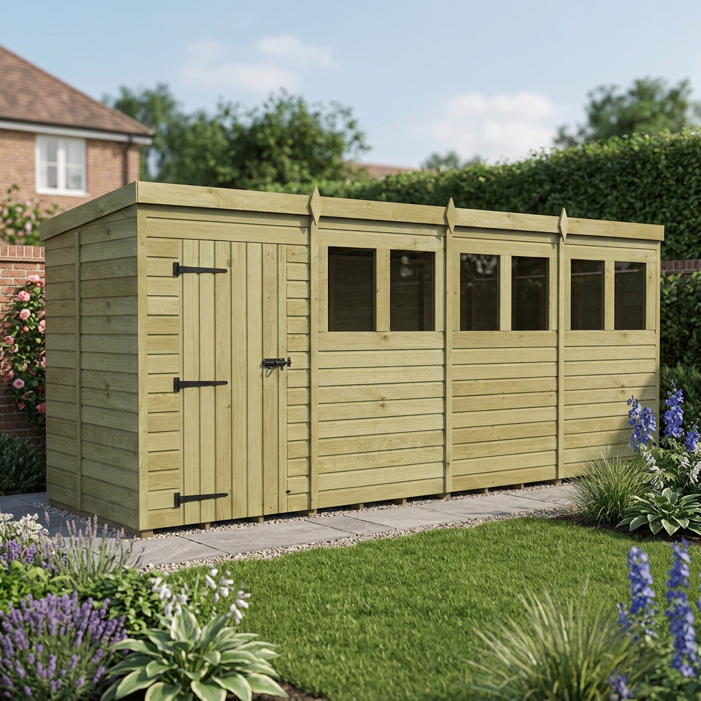 16 x 5 Pent Shed (Single Door, With Windows) - view 6
