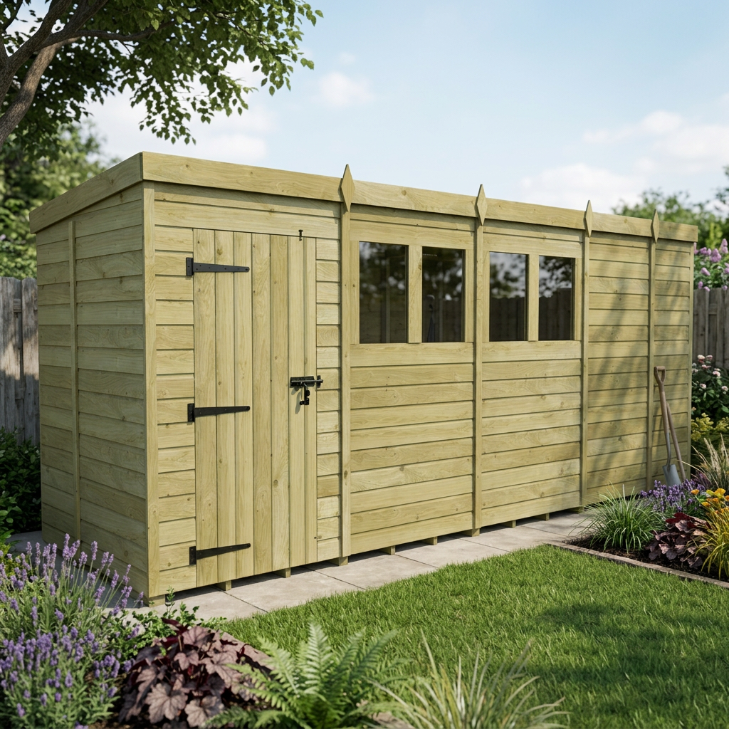 17 x 5 Pent Shed (Single Door, With Windows) - view 6