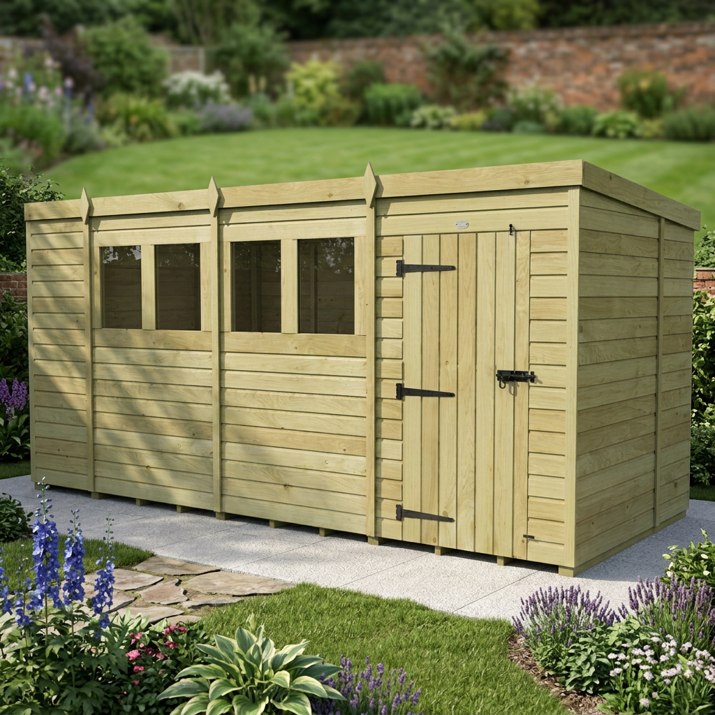 15 x 6 Pent Shed (Single Door, With Windows) - view 6