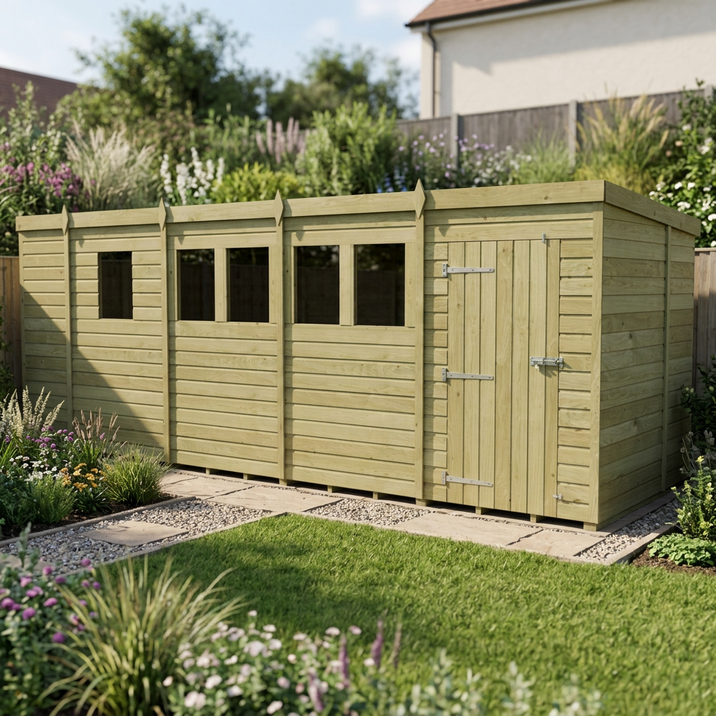 17 x 6 Pent Shed (Single Door, With Windows) - view 6