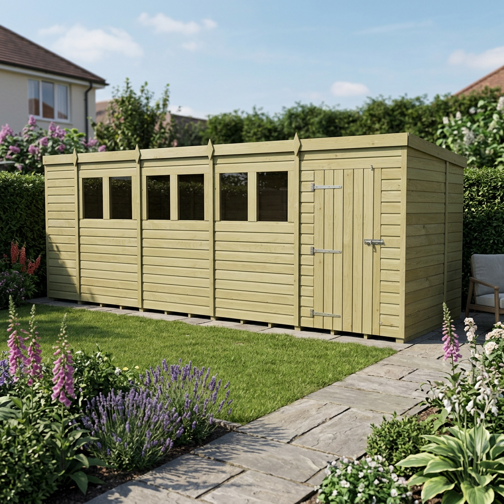 19 x 6 Pent Shed (Single Door, With Windows) - view 6