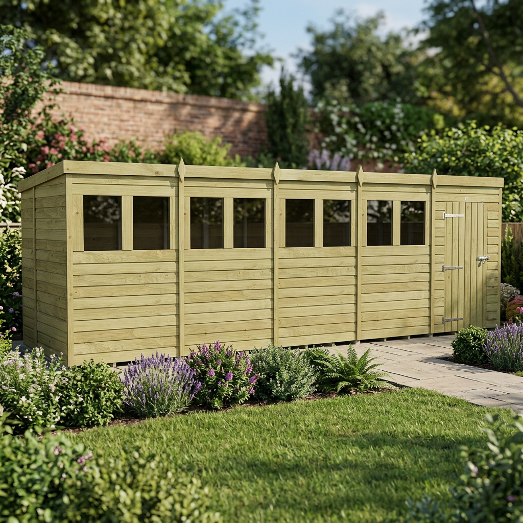 20 x 6 Pent Shed (Single Door, With Windows) - view 6