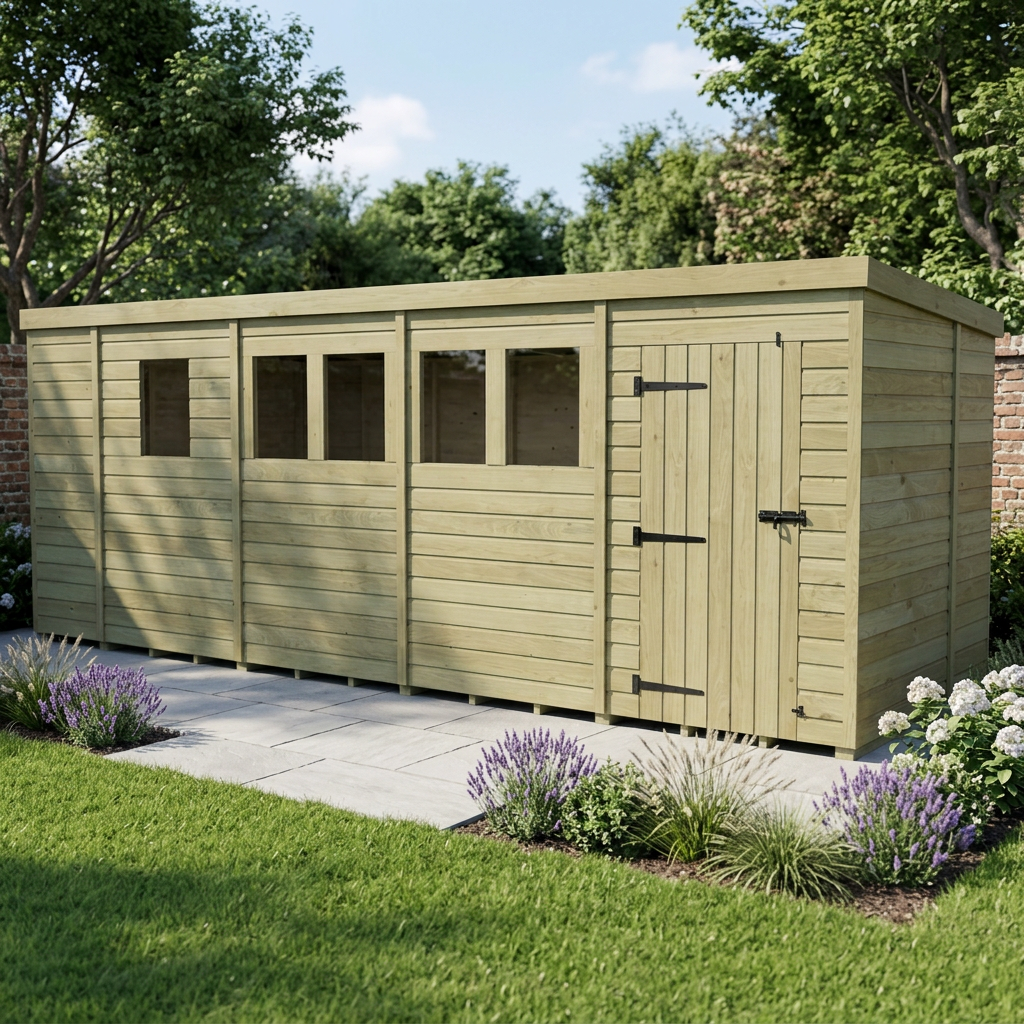 17 x 7 Pent Shed (Single Door, With Windows) - view 6
