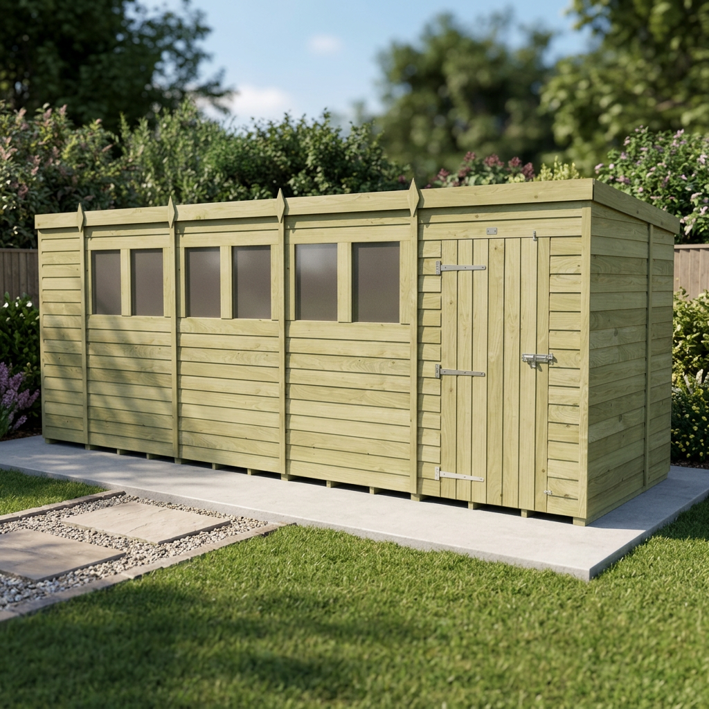 18 x 7 Pent Shed (Single Door, With Windows) - view 5