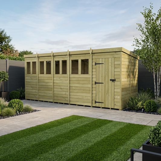 20 x 8 Pent Shed (Single Door, With Windows) - view 2