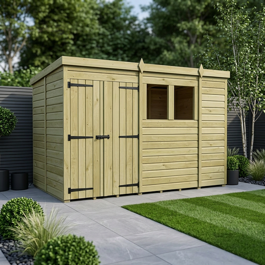 10 x 5 Pent Shed (Double Door, With Windows) - view 2