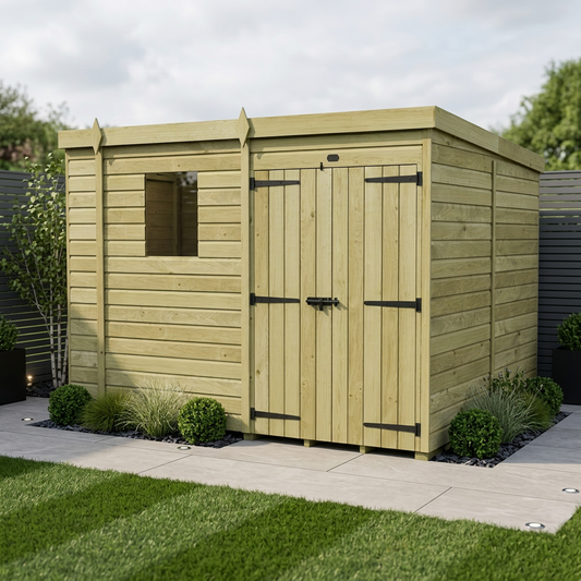 9 x 7 Pent Shed (Double Door, With Windows) - view 2