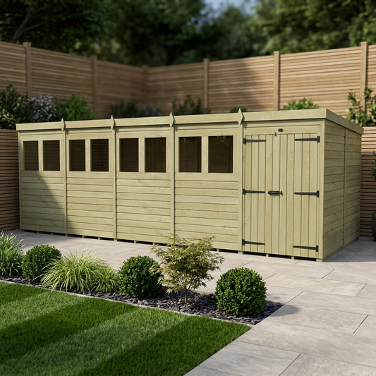 20 x 8 Pent Shed (Double Door, With Windows) - view 2