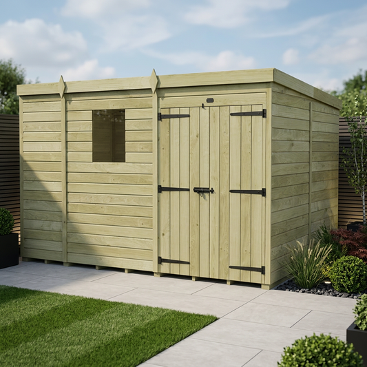 9 x 8 Pent Shed (Double Door, With Windows) - view 2