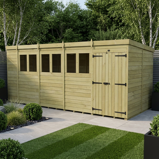 19 x 8 Pent Shed (Double Door, With Windows) - view 2