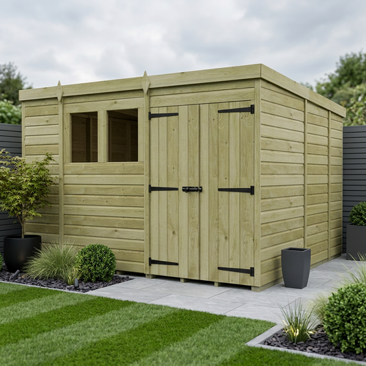 10 x 9 Pent Shed (Double Door, With Windows) - view 2